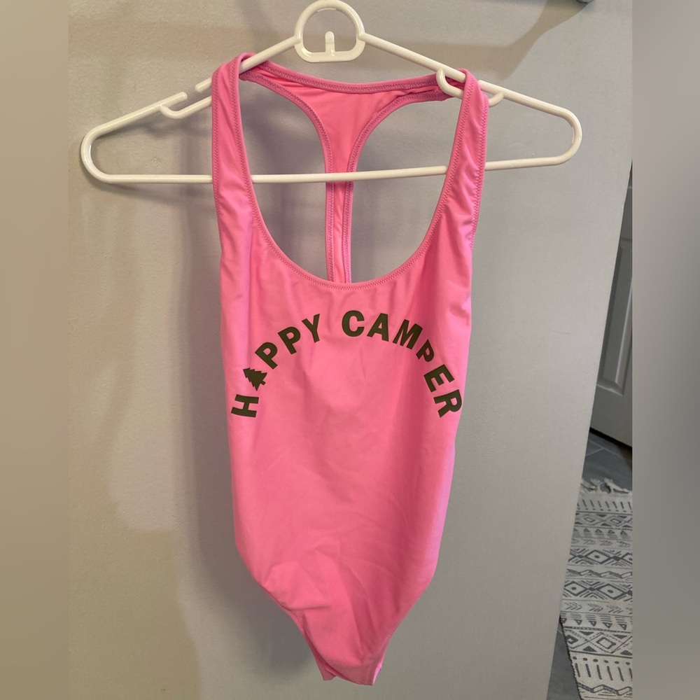 NWT Aerie Happy Camper Bright Pink one piece Bathing Suit Sz XS